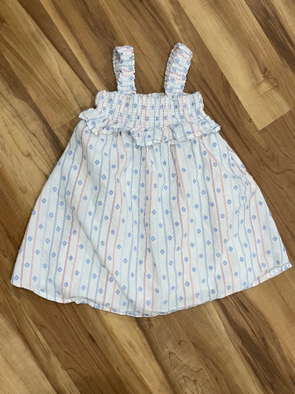 Cat & Jack Girls Smocked Sundress Red White Blue Striped 5T